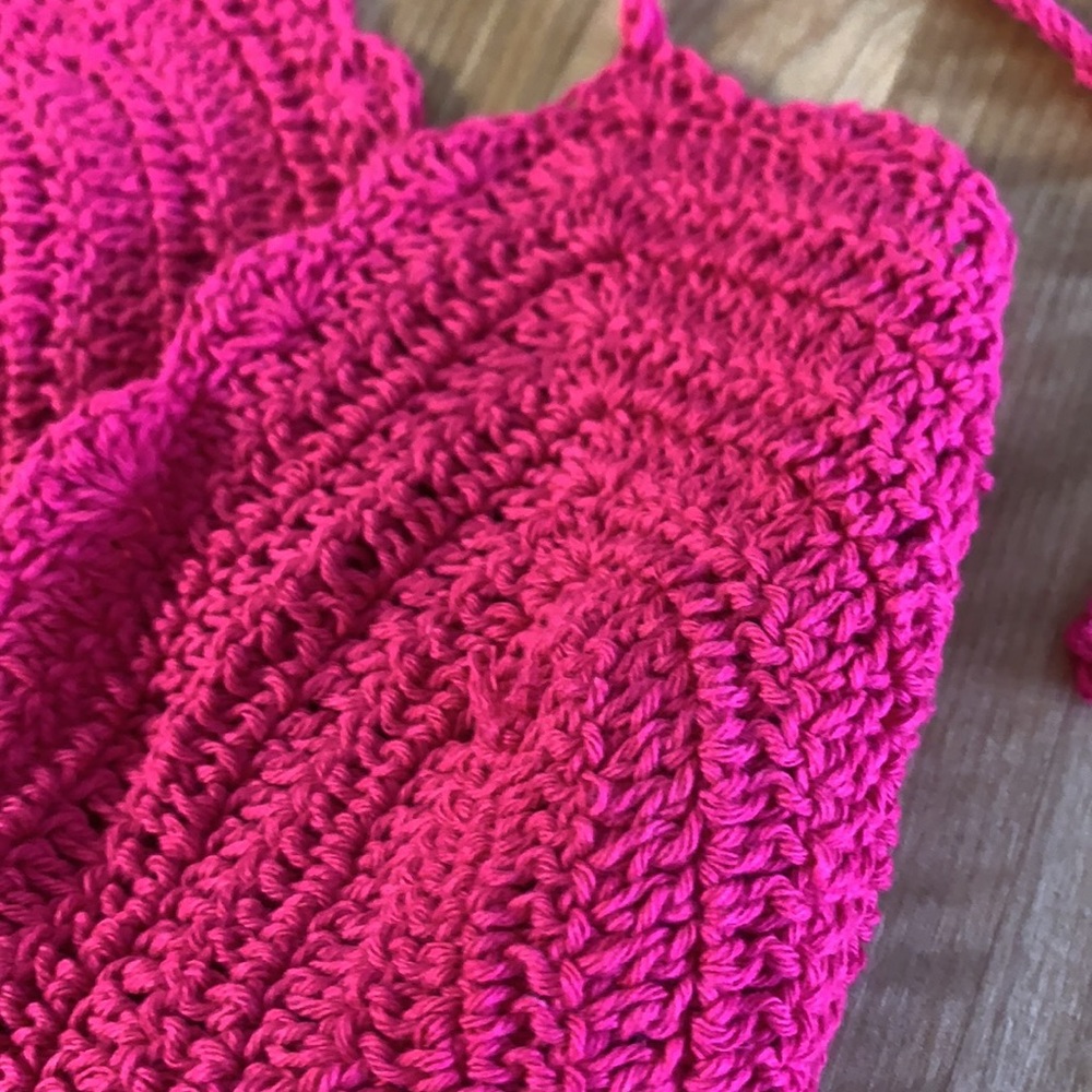 Fuchsia Raspberry Fringe Hem Crochet Tie Top - Picture 12 of 16